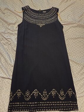 Nicole Black Sleeveless Shift Dress with Gold Stud Accents